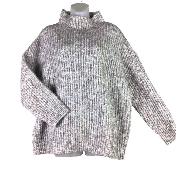 FRNCH Womens M/L Grey Neola Oversized Mock Neck Ribbed Balloon Sleeve Sweater - Picture 6 of 10